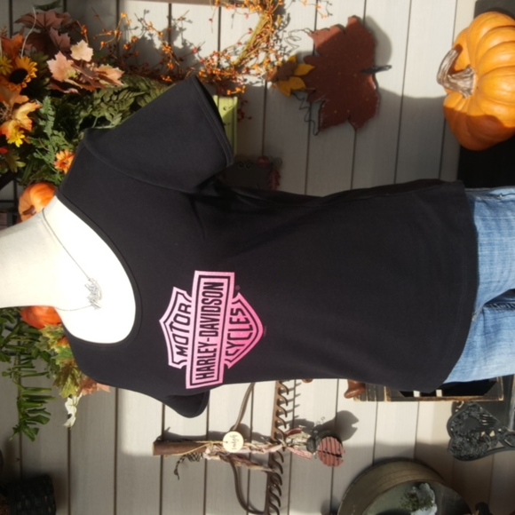 HARLEY-DAVIDSON ♡ Gorgeous Black|Pink Bar 'n Shield Thick Short Sleeve H-D Top M - Picture 6 of 16